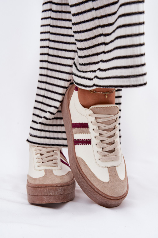 Leather Women's Sneakers On Platform Zazoo N1234 Beige-Red Leather Women's Sneakers On Platform Zazoo N1234 Beige-Red