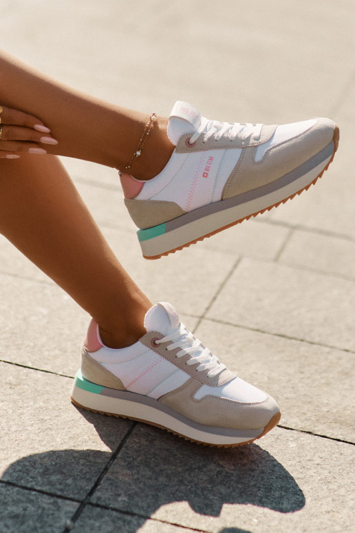 Suede Women's Sneakers Big Star RR274A047 HI-POLY SYSTEM Beige-White Suede Women's Sneakers Big Star RR274A047 HI-POLY SYSTEM Beige-White