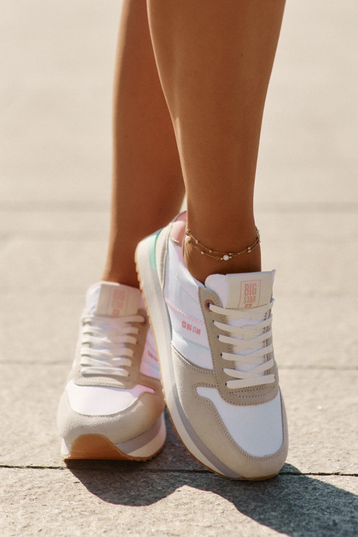 Zamszowe Sneakersy Damskie Big Star RR274A047 HI-POLY SYSTEM Beżowo-Białe