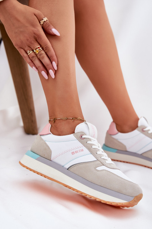 Suede Women's Sneakers Big Star RR274A047 HI-POLY SYSTEM Beige-White Suede Women's Sneakers Big Star RR274A047 HI-POLY SYSTEM Beige-White