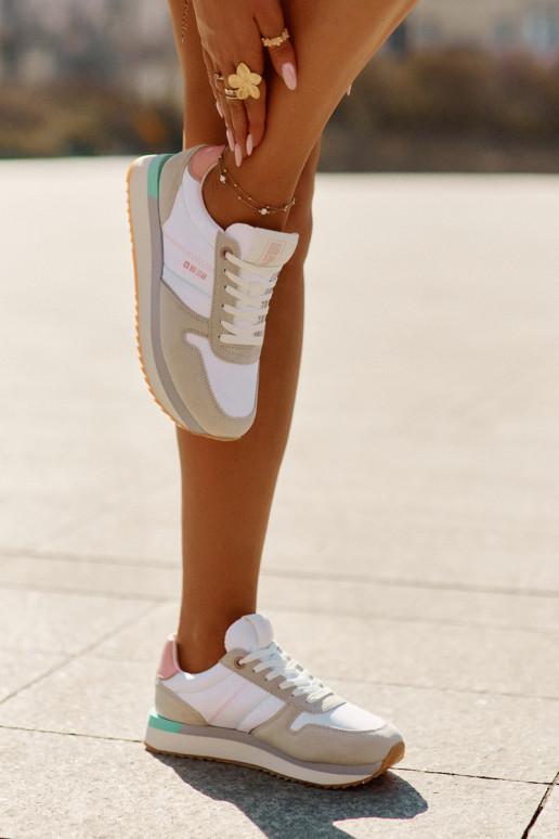 Zamszowe Sneakersy Damskie Big Star RR274A047 HI-POLY SYSTEM Beżowo-Białe