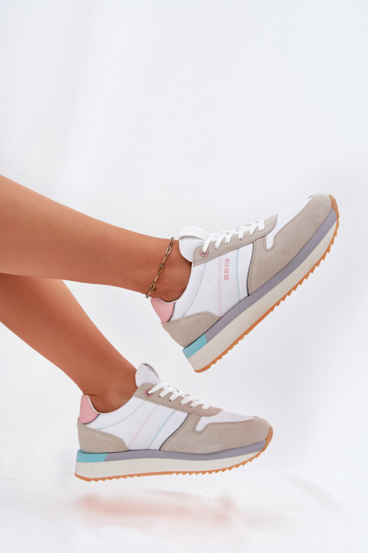 Zamszowe Sneakersy Damskie Big Star RR274A047 HI-POLY SYSTEM Beżowo-Białe