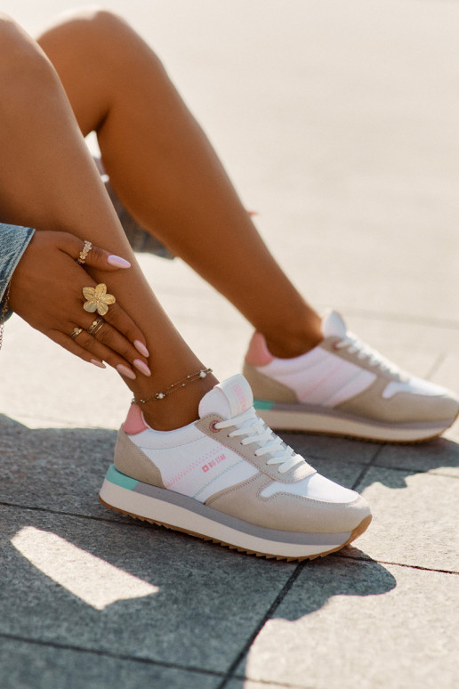 Suede Women's Sneakers Big Star RR274A047 HI-POLY SYSTEM Beige-White Suede Women's Sneakers Big Star RR274A047 HI-POLY SYSTEM Beige-White