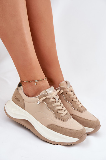 Women Suede Sneakers On Platform Big Star RR274A345 HI-POLY SYSTEM Dark Beige