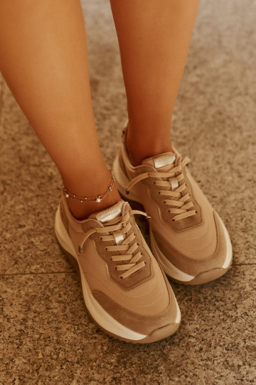 Women Suede Sneakers On Platform Big Star RR274A345 HI-POLY SYSTEM Dark Beige 2