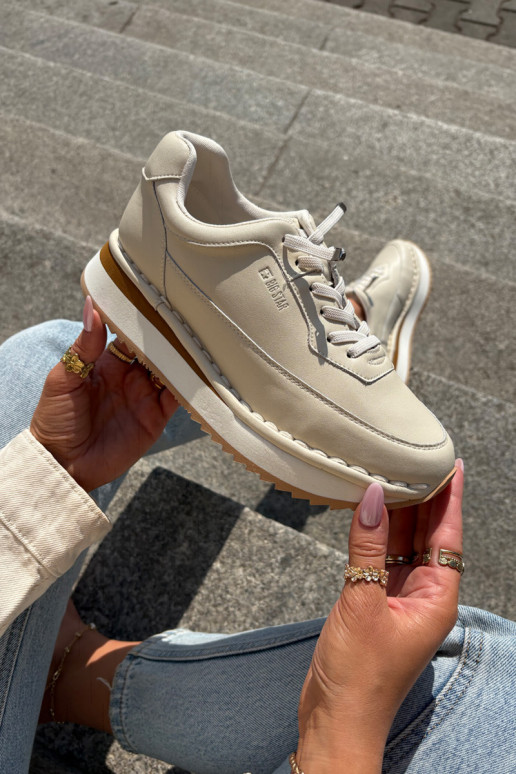 Leather Women's Sneakers On Platform Big Star RR274A334 Beige Leather Women's Sneakers On Platform Big Star RR274A334 Beige