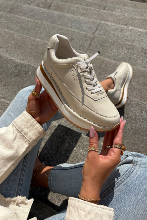 Leather Women's Sneakers On Platform Big Star RR274A334 Beige Leather Women's Sneakers On Platform Big Star RR274A334 Beige