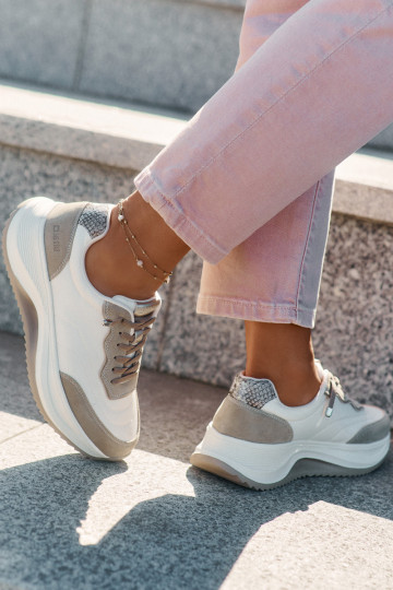 Women Suede Sneakers On Platform Big Star RR274A344 HI-POLY SYSTEM Beige