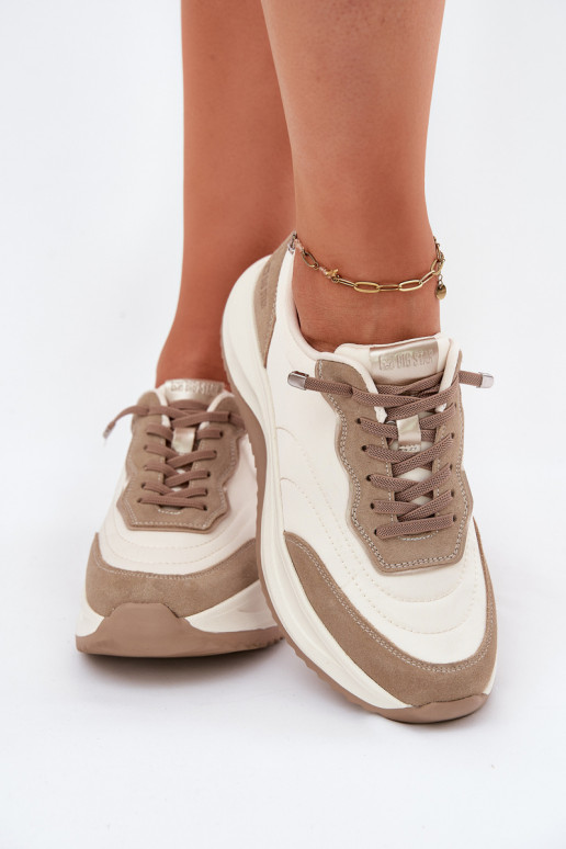Women Suede Sneakers On Platform Big Star RR274A344 HI-POLY SYSTEM Beige