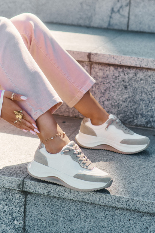 Women Suede Sneakers On Platform Big Star RR274A344 HI-POLY SYSTEM Beige