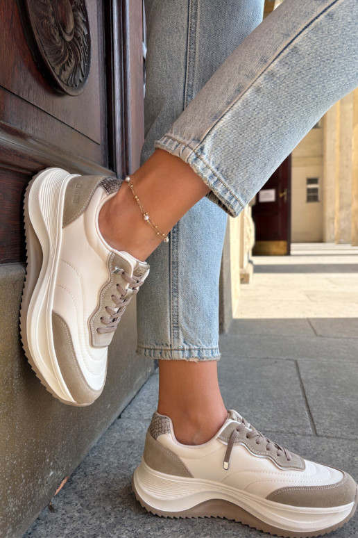 Zamszowe Sneakersy Damskie Na Platformie Big Star RR274A344 HI-POLY SYSTEM Beżowe