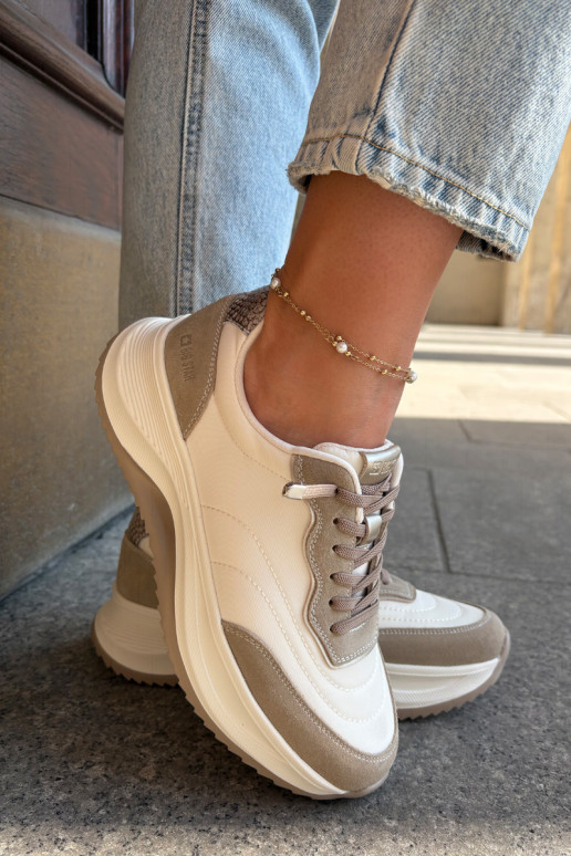 Zamszowe Sneakersy Damskie Na Platformie Big Star RR274A344 HI-POLY SYSTEM Beżowe
