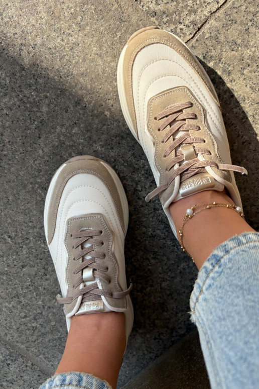 Zamszowe Sneakersy Damskie Na Platformie Big Star RR274A344 HI-POLY SYSTEM Beżowe