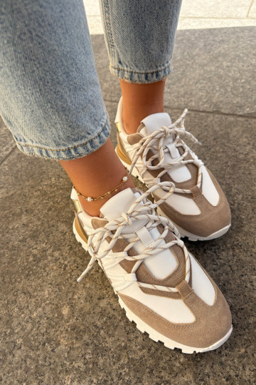 Leather Half Shoes Sneakers Women Artiker 56C1738 Beige-Gold