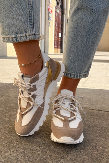 Leather Half Shoes Sneakers Women Artiker 56C1738 Beige-Gold 2