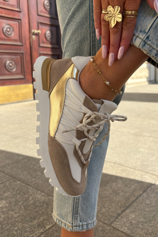 Leather Half Shoes Sneakers Women Artiker 56C1738 Beige-Gold Leather Half Shoes Sneakers Women Artiker 56C1738 Beige-Gold