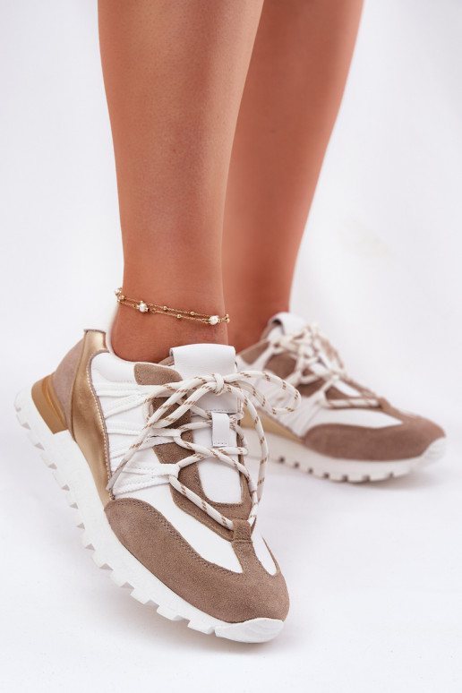 Leather Half Shoes Sneakers Women Artiker 56C1738 Beige-Gold Leather Half Shoes Sneakers Women Artiker 56C1738 Beige-Gold