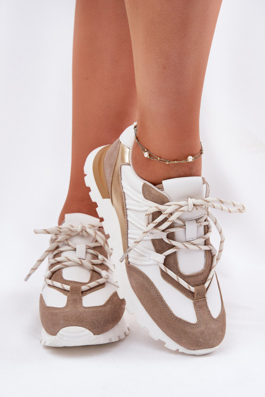 Leather Half Shoes Sneakers Women Artiker 56C1738 Beige-Gold Leather Half Shoes Sneakers Women Artiker 56C1738 Beige-Gold