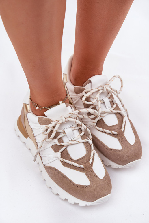 Leather Half Shoes Sneakers Women Artiker 56C1738 Beige-Gold Leather Half Shoes Sneakers Women Artiker 56C1738 Beige-Gold