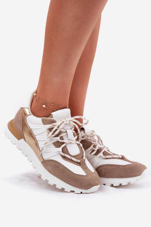 Leather Half Shoes Sneakers Women Artiker 56C1738 Beige-Gold Leather Half Shoes Sneakers Women Artiker 56C1738 Beige-Gold