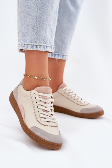 Women's Leather Sneakers Zazoo N1220 Beige