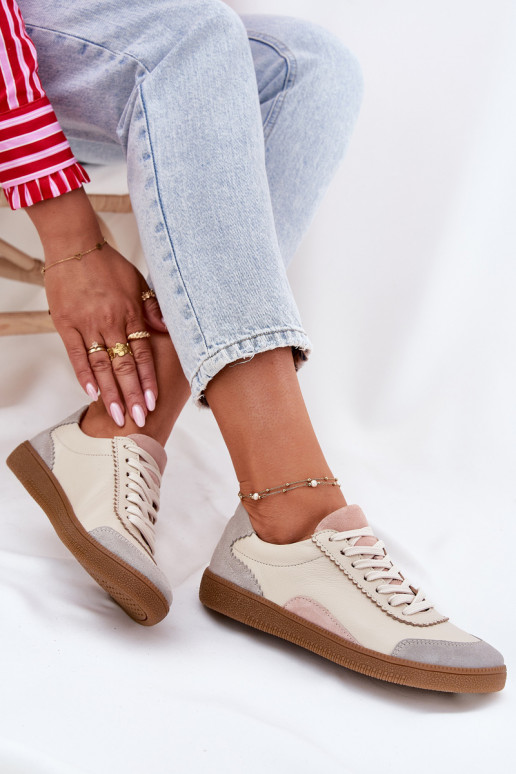 Skórzane Sneakersy Damskie Zazoo N1220 Beżowe