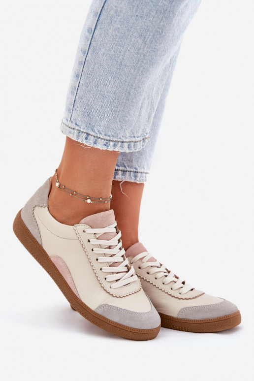 Women's Leather Sneakers Zazoo N1220 Beige
