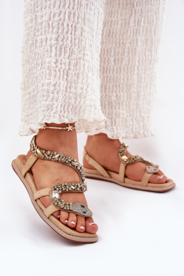 Women's Sandals With Decoration Snake Eco Suede Artiker Beige 56C1361