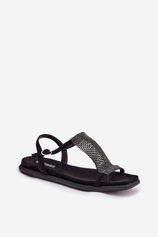 Flat Elegant Women's Sandals With Crystals Artiker 56C1370 Black Flat Elegant Women's Sandals With Crystals Artiker 56C1370 Black