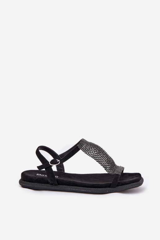 Flat Elegant Women's Sandals With Crystals Artiker 56C1370 Black Flat Elegant Women's Sandals With Crystals Artiker 56C1370 Black