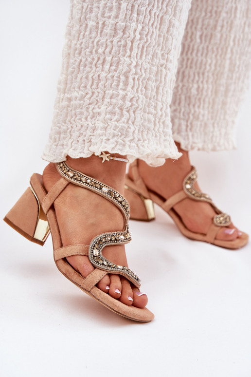 Women's Heeled Sandals With Crystals Beige Artiker 56C1374 Women's Heeled Sandals With Crystals Beige Artiker 56C1374