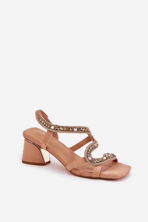 Women's Heeled Sandals With Crystals Beige Artiker 56C1374 Women's Heeled Sandals With Crystals Beige Artiker 56C1374
