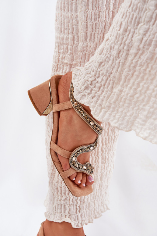 Sandały Damskie Na SłupkuwithKryształkami Artiker 56C1374 Beżowe