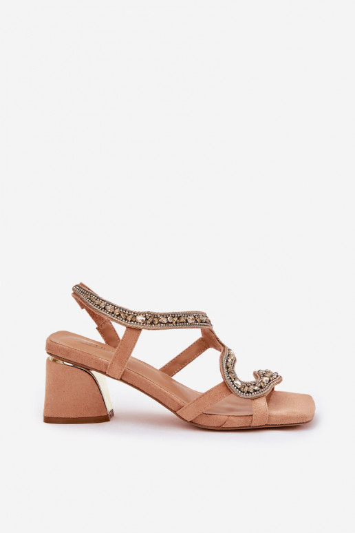 Women's Heeled Sandals With Crystals Beige Artiker 56C1374 Women's Heeled Sandals With Crystals Beige Artiker 56C1374
