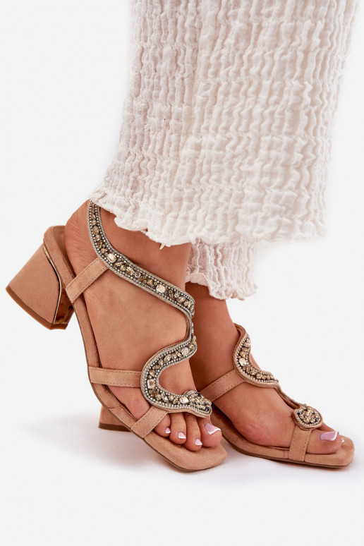 Women's Heeled Sandals With Crystals Beige Artiker 56C1374 Women's Heeled Sandals With Crystals Beige Artiker 56C1374