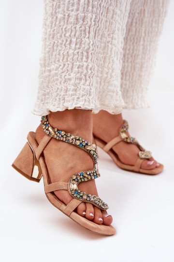 Womens Heeled Sandals With Crystals Artiker 56C1377 Beige