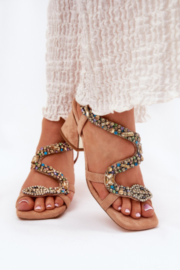 Womens Heeled Sandals With Crystals Artiker 56C1377 Beige 2