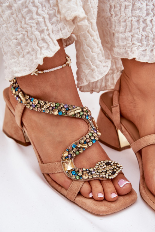 Womens Heeled Sandals With Crystals Artiker 56C1377 Beige