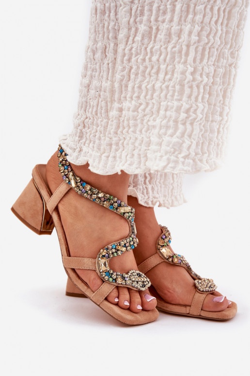 Womens Heeled Sandals With Crystals Artiker 56C1377 Beige