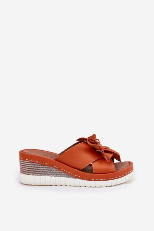 Ladies Leather Wedge Sandals With Decorative Flower Artiker 52C0505 Orange Ladies Leather Wedge Sandals With Decorative Flower Artiker 52C0505 Orange