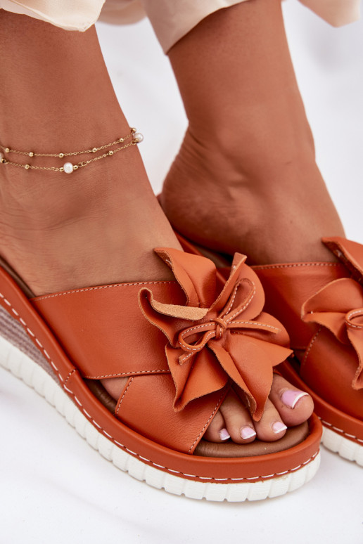 Ladies Leather Wedge Sandals With Decorative Flower Artiker 52C0505 Orange Ladies Leather Wedge Sandals With Decorative Flower Artiker 52C0505 Orange
