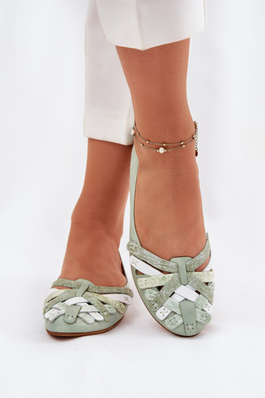 Damskie Skórzane Baleriny Maciejka 01358-50 Miętowe