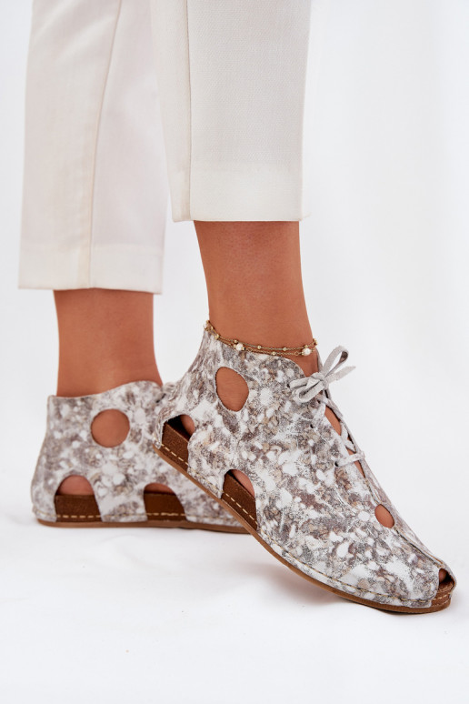 Patterned Leather Ankle Boots Maciejka 03426-46 White-Beige Patterned Leather Ankle Boots Maciejka 03426-46 White-Beige