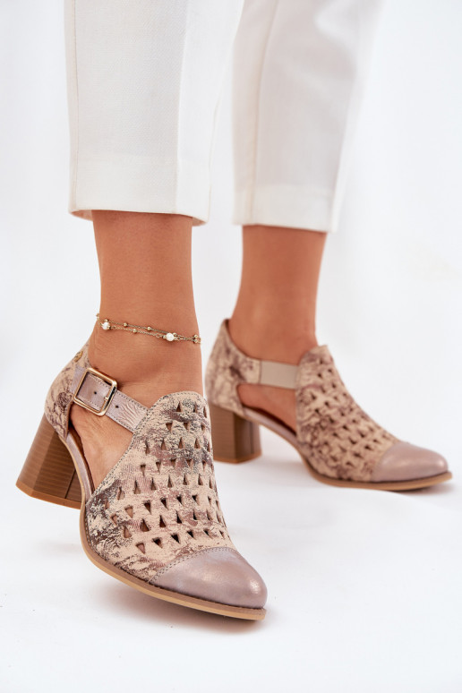 Women's Leather Perforated Ankle Boots Maciejka 04962-43 Beige-Gold