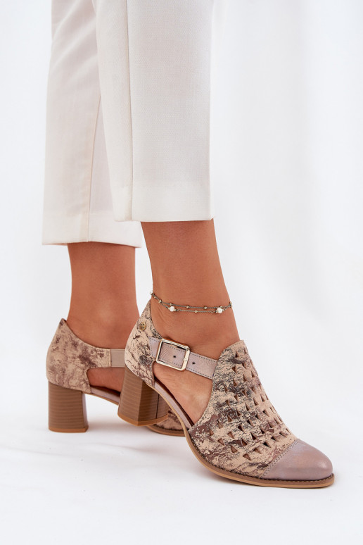 Women's Leather Perforated Ankle Boots Maciejka 04962-43 Beige-Gold