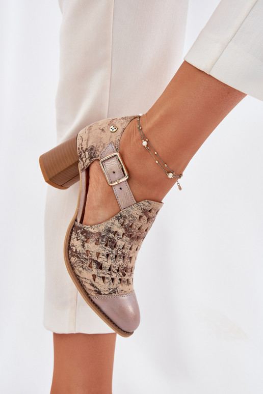 Women's Leather Perforated Ankle Boots Maciejka 04962-43 Beige-Gold