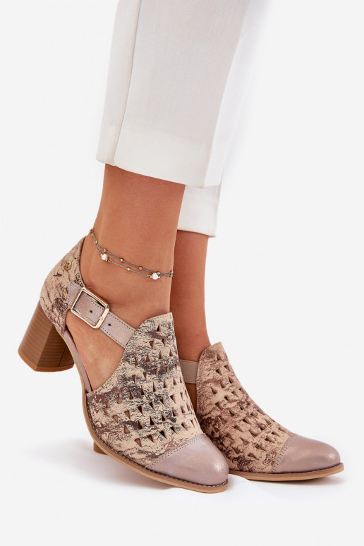 Women's Leather Perforated Ankle Boots Maciejka 04962-43 Beige-Gold