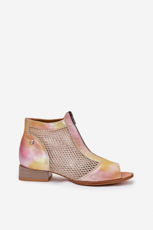 Ladies Leather Ankle Boots On Flat Heel With Open Toes Maciejka Pink-Orange 06413-15 Ladies Leather Ankle Boots On Flat Heel With Open Toes Maciejka Pink-Orange 06413-15