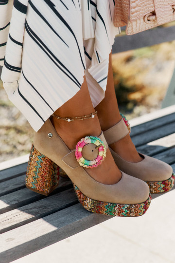 Suede Pumps With Weaving On Heel And Platform 06839-04 Maciejka Beige