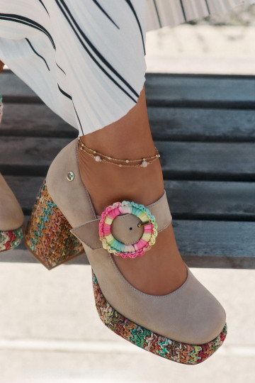 Suede Pumps With Weaving On Heel And Platform 06839-04 Maciejka Beige 2